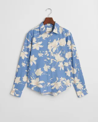 GANT - Regular Fit Leinen Bluse mit Blumen-Print perfect blue - Gr. - 38