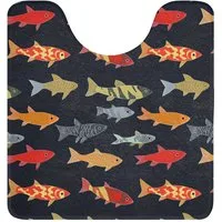 OnlyWow WC-Vorleger Fisch - Muster - Farbenfroh, Höhe 10 mm, Polyester, U-Form, Vorleger mit Ausschnitt, Toilettenvorleger, Toilettenteppich