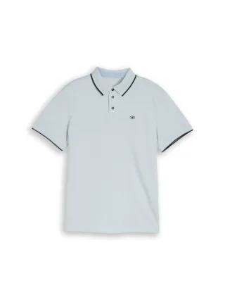 Tom Tailor - Piqué Poloshirt mit Logo-Print light blue white two tone - Gr. - XL