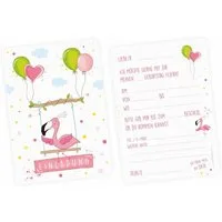 nikima Einladungskarten 10 Einladungskarten mit Glitzer Flamingo für Kindergeburtstag