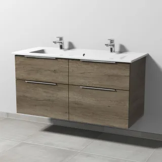 Sanipa 3way Keramik-Set Venticello Keramik-Doppelwaschtisch und Unterbau mit 4 Auszügen, Eiche-Nebra UM32937