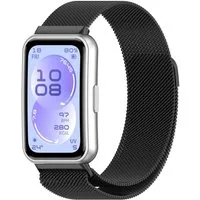 Wigento Smartwatch-Armband Edelstahl für Huawei Band 11 / 11 Pro Magnetverschluss Band Schwarz, Milanese Edelstahlarmband mit Magnetverschluss