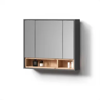 Livinity® Badspiegelschrank, Anthrazit, Holzwerkstoff, 6 Fächer, Rechteckig, 80x72x20 cm, Badezimmer, Badezimmerspiegel, Spiegelschränke
