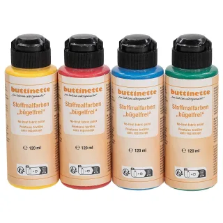 buttinette Stoffmalfarben bügelfrei "Grundfarben", 4x 120 ml