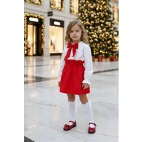 Parla Kids Shirt & Rock Set Laura - roter Rock mit Raffung und weißer Bluse mit roter Schleife