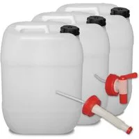 Plasteo Kanister plasteo 3er Set: 20 L Getränke-Wasserkanister+Hahn+Ausgießer, 3 Kanister + Hahn + Ausgießer