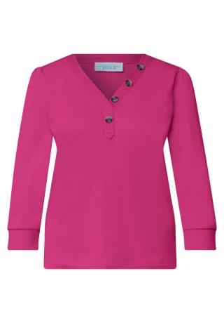 Street One - Geripptes V-Neck Shirt pink - Gr. - 34