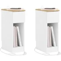 SoBuy Nachttisch FBT111-E, 2er Set, Nachtschrank Nightstand für Schlafzimmer Wohnzimmer, 2-St, Nachttisch schmal, Beistelltisch, Steckdose USB-Anschlüsse Typ-C