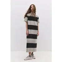 No Matter What Maxikleid Gestreiftes Maksikleid mit geschlossenem Halsausschnitt und Schlitz