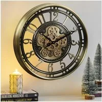 Samilito Wanduhr 53,5 cm rund, drehende Zahnräder, Industrial, leises Quarzwerk (Echtes Bewegungsgetriebe, separater Antrieb, lautloses Sweep-Uhrwerk)