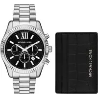 MICHAEL KORS Chronograph LEXINGTON MK1091SET, (Set, 2-tlg., mit Kartenmäppchen), Quarzuhr, Armbanduhr, Herrenuhr, Edelstahlarmband