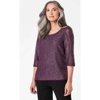 GOLDNER Klassische Bluse Kurzgröße: Elegantes Blusenshirt mit Glanzeffekt Viskosebluse mit Spitze, Rundhals und 3/4-Arm