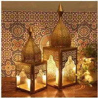 Casa Moro Kerzenlaterne Ramadan Laterne Gold 2er Set orientalisches Windlicht (2er-Set Kerzenhalter, Kerzenleuchter), Kunsthandwerk, Eid Mubarak Wohn Deko IRL645