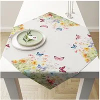 Ambiente® Tischläufer Butterflies in field (1-tlg, 1-teilig), quadratische Tischdecke Mitteldecke ca.90x90cm Baumwolle