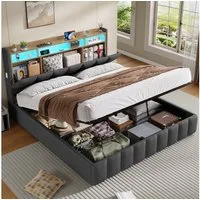 KIMENICH Polsterbett mit LED Beleuchtung und Ladefunktion (1-tlg., Ohne Matratze), Jugendbett Hydraulisches Stauraumbett, 160x200 cm