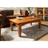 Massivmoebel24 Couchtisch OXFORD (110x60x40 Akazie), hochwertiges Edelholz,authentische Holzadern,aufwendige Schnitzereien