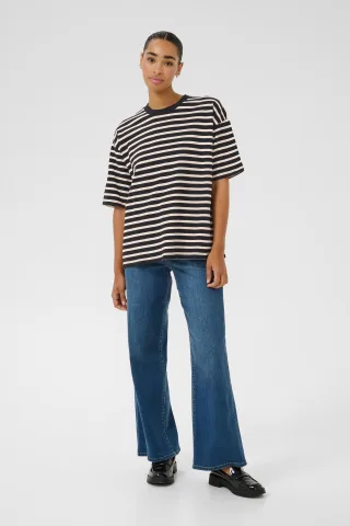 Sweatshirt Oversize fit Black / Broken white stripe black white