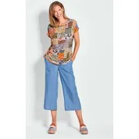 GOLDNER Schlupfbluse Kurzgröße: Luftige Viskosebluse mit Patch-Print Floral gemusterte Bluse mit U-Boot-Ausschnitt