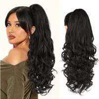 Zaewry Haarspange 60 cm Lange Lockige Wellige Clip in Pferdeschwanz Haarverlängerungen