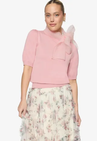 zero - Kurzarmpullover mit Schleife bridal rose - Gr. - 38