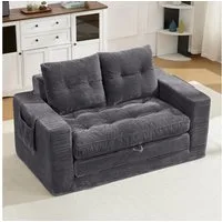 HAUSS SPOLE Loungesofa Zweisitzer mit Seitentaschen,Klappsofa Sofabett Ausziehfunktion,Grau, Polstermöbel Schlafsofa mit seitlichen Aufbewahrungstaschen und integrierten Getränkehaltern, Schlafsofa mit seitlichen Taschen und integrierten Getränkehalt