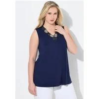 Ulla Popken Longtop Top Perlenstickerei A-Linie V-Ausschnitt ärmellos