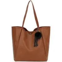 TAN.TOMI Schultertasche Damen Magnetverschluss Umhängetasche PU Leder Tote Shopper Bag, Mit Innentaschen und dekorative Anhänger für Arbeit, Schule, Einkauf