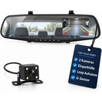 HS.SUPPLY Spiegel-Dashcam mit Rückfahrkamera, 3,5-Zoll-Display & G-Sensor Dashcam (Spiegel-Dashcam mit Rückfahrkamera und Montagezubehör, Frontkamera, Rückfahrkamera, Einparkhilfe, Bewegungserkennung)