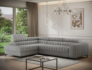 Ecksofa mit Schlaffunktion Sofa GRADO Stoff Bubble Grau Ottomane Links
