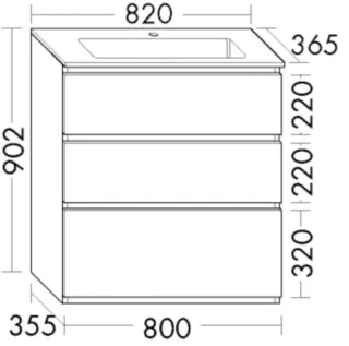 Burgbad Mineralguss-Waschtisch+Waschtischunterschrank Lin20 Acryl/Lack Matt Schwarz Solid Matt/Weiß SGHQ082F6515C0037