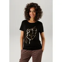Aniston CASUAL T-Shirt mit abstraktem Gesicht aus glänzendem Folienprint