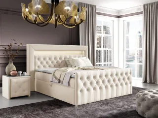 Boxspringbett Schlafzimmerbett SEVRA Nr.2 160x200cm in Elisa Velvet Cremeweiss