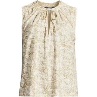 Top aus Leinenmix mit Bindekragen für Damen, Damen, size: regular, Beige, Leinen, by Lands' End