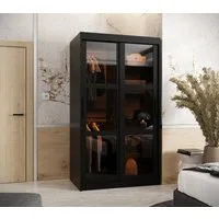 MOEBLO Schiebetürenschrank DEMO mit LED (Kleiderschrank Schwebetürenschrank 2-türig Schrank mit vielen Einlegeböden und Kleiderstange mit LED Gaderobe Schiebtüren Schlafzimmer- Wohnzimmerschrank Modern Design)