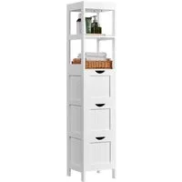 Yaheetech Hochschrank Badezimmerschrank mit 3 Schubladen & 2 Ablagefächern Aufbewahrungsschrank Badmöbel Sideboard Badkommode