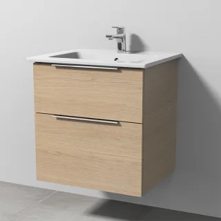 Sanipa 3way Keramik-Set Venticello Keramik-Waschtisch und Unterbau mit 2 Auszügen, Eiche-Nordic UM32148