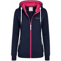 Dry Fashion Kapuzensweatjacke Damen Sweatjacke Kolding mit Moin-Backprint - Wärmende Kapuzenjacke Kapuze mit Kordelband, Kinnschutz, Taschen mit Reißverschluss