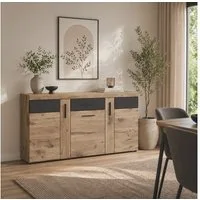 Lomadox Sideboard GRAHAM-129, Eiche Dekor Grau 156,8 cm Softclose Vollauszug