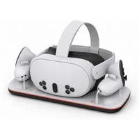Tekoo VR Brillen-Halterung VR-Ladestation für Headset und Controller mit LED-Statusanzeige, (3-in-1 Design, Schnellladefunktion, LED-Statusanzeige, inkl. 2 Akkus)