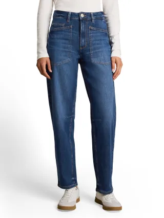 Tom Tailor - TTCELIA BARREL Jeans mit aufgesetzten Taschen Used Mid Stone Blue Denim - Gr. - 30