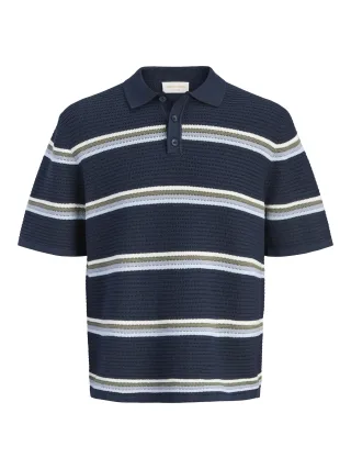 JACK&JONES - JORMAINE KNIT STRIPE POLO MNI Sky Captain - Gr. - 116