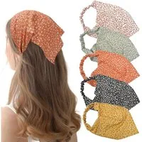 Zaewry Stirnband 5 Stück Boho Damen Blumen Stirnbänder Dreieck Kopftüchern (Chiffon Bandanas Süßes Turban Haarbänder, 5-St) Elastische Haarschal Kopfzubehör für Frauen und Mädchen