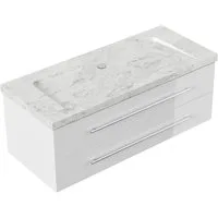 Magnolia Home Waschtisch Badmöbel Marmor Carrara White Damo 130 cm ohne Hahnloch SoftClose weiß