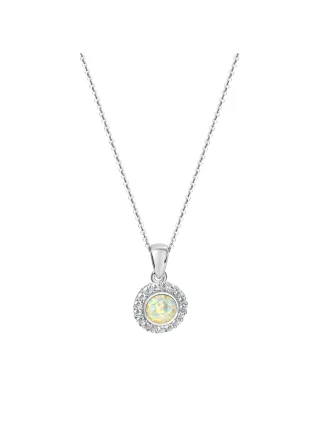 Zeeme Basic Halskette Silber 925 rhodiniert 45/42cm lang mit weißem syn. Opal und Zirkonia