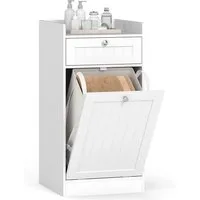 COSTWAY Wäscheschrank Kippbar Badezimmerschrank mit Schublade & Wäschesack, weiß