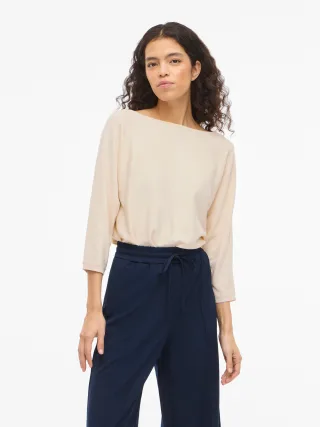 Vila 3/4 Arm-Pullover "VIMALU BOATNECK 3/4 SLEEVE KNIT TOP-NOOS" Materialmix, loose fit