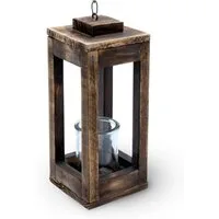 Spetebo Kerzenlaterne Holz Hänge Laterne mit Metall Kette - 31 cm (Stück, 1 St., Kerzenlaterne), Deko Kerzenhalter mit Kerzenglas
