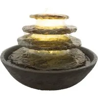 Dehner Zimmerbrunnen Hoku, Polyresin, ca. 24.5 cm, Höhe 16.5 cm, dunkelgrau, Brunnen mit LED Beleuchtung