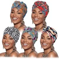 Coonoor Turbanmütze 5 Stücke Afrikanischen Turban für Damen Soft Vorgebunden