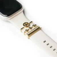ARTVALL Smartwatch-Armband Apple Watch Charms Set 38/40/41mm & 42/44/45/49mm, Fashion Charms für Smartwatch Happy Face Glitzer Gold